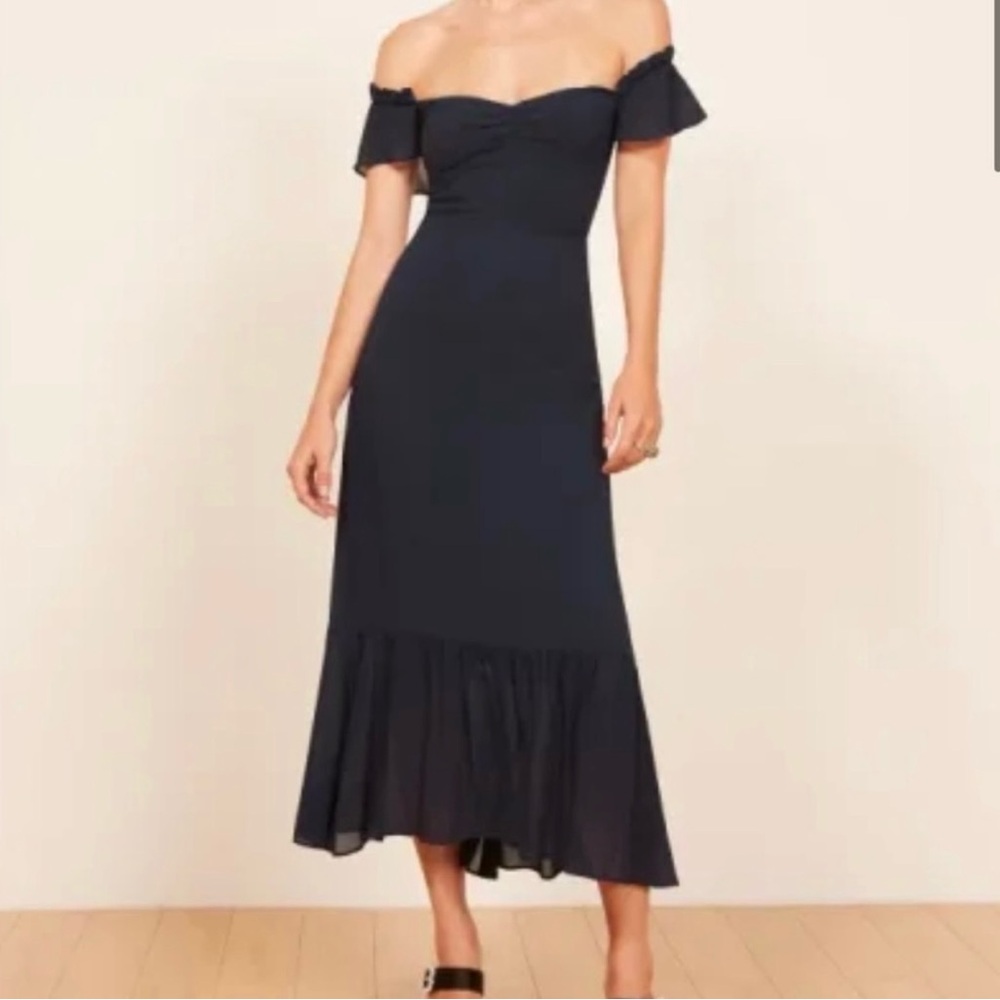 Reformation Navy Strapless Dress